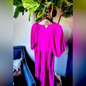 J. Crew Swiss Dot Magenta Puff Sleeve Dress Women’s Size Medium EUC